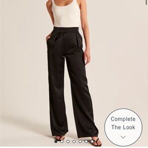 Abercrombie & Fitch Black Tailored Satin Wide-Leg Pants